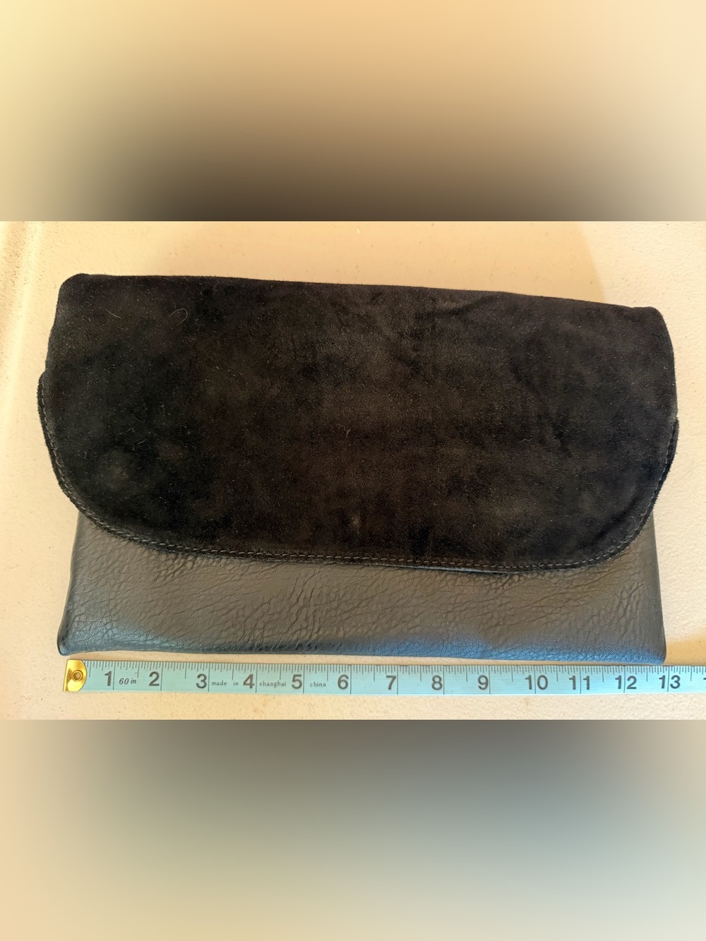 Street Level Black Suede & Leather Crossbody Clutch